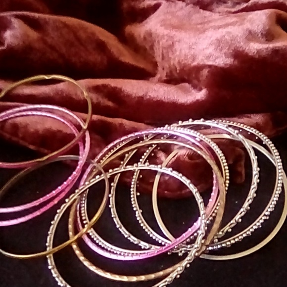 boho, bracelets,  bangles, silver, brass, pink - Picture 1 of 7